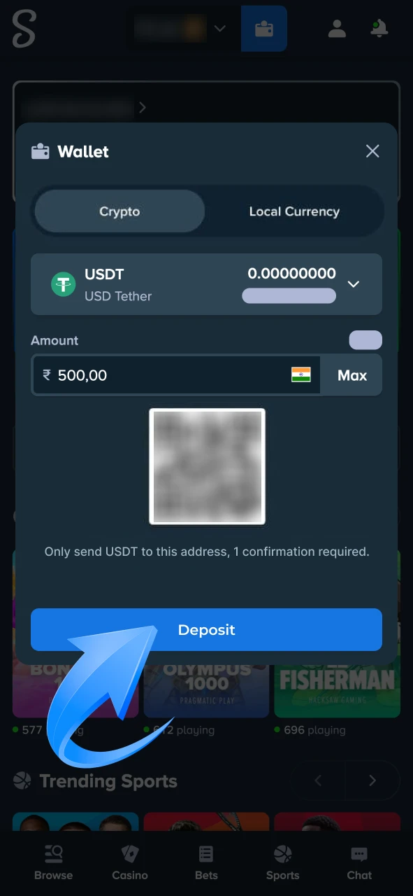 Follow Stake instructions to complete the deposit process.