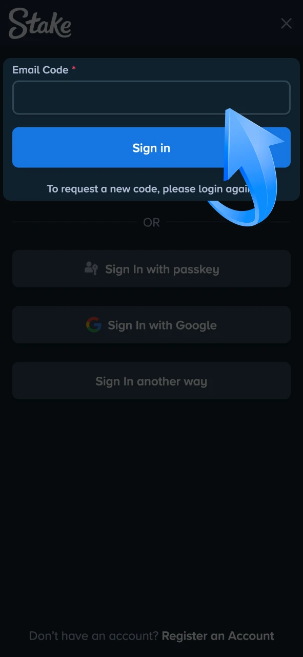 Complete two-factor authentication step at Stake.