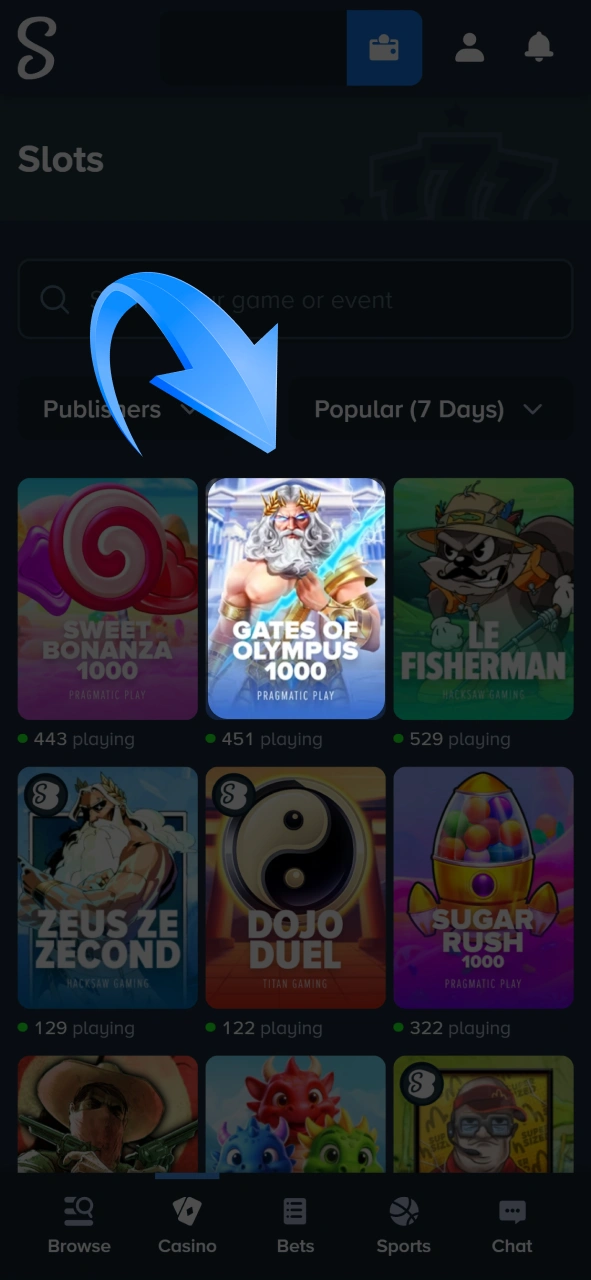 Browse through the trending games category to choose popular slots at Stake.