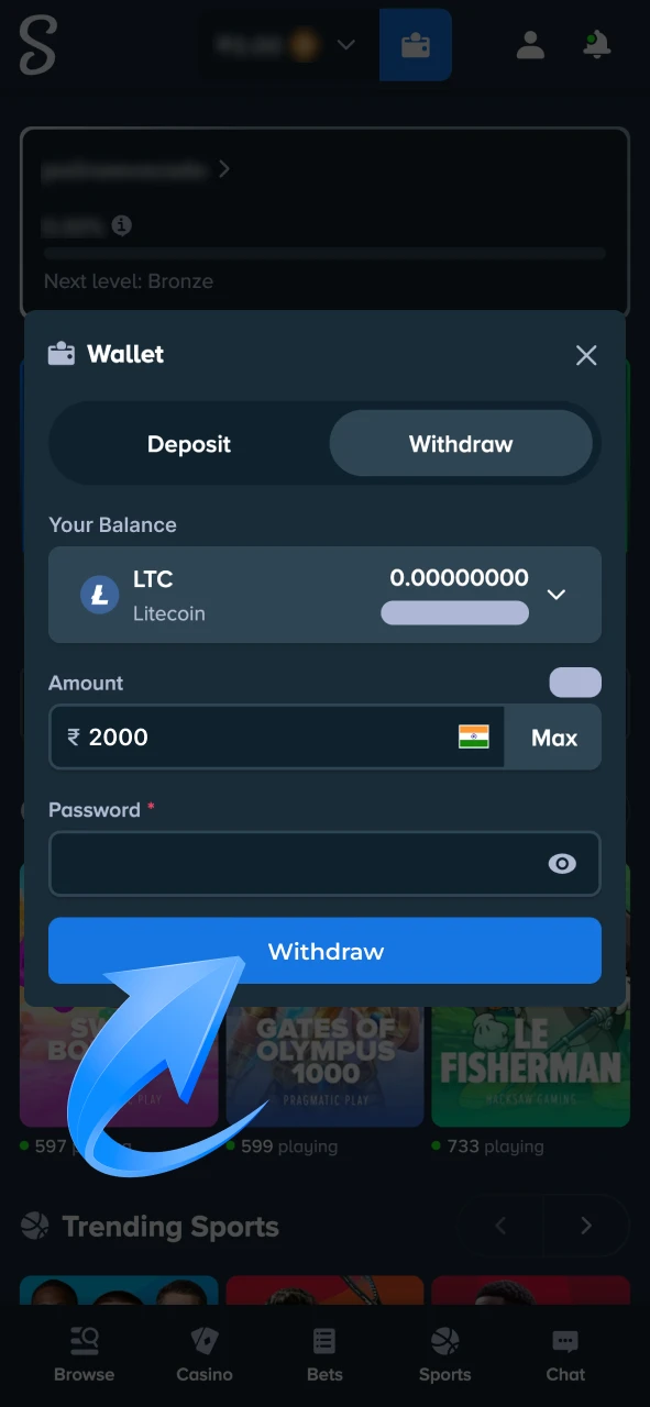 Complete Stake withdrawal process by clicking the button.