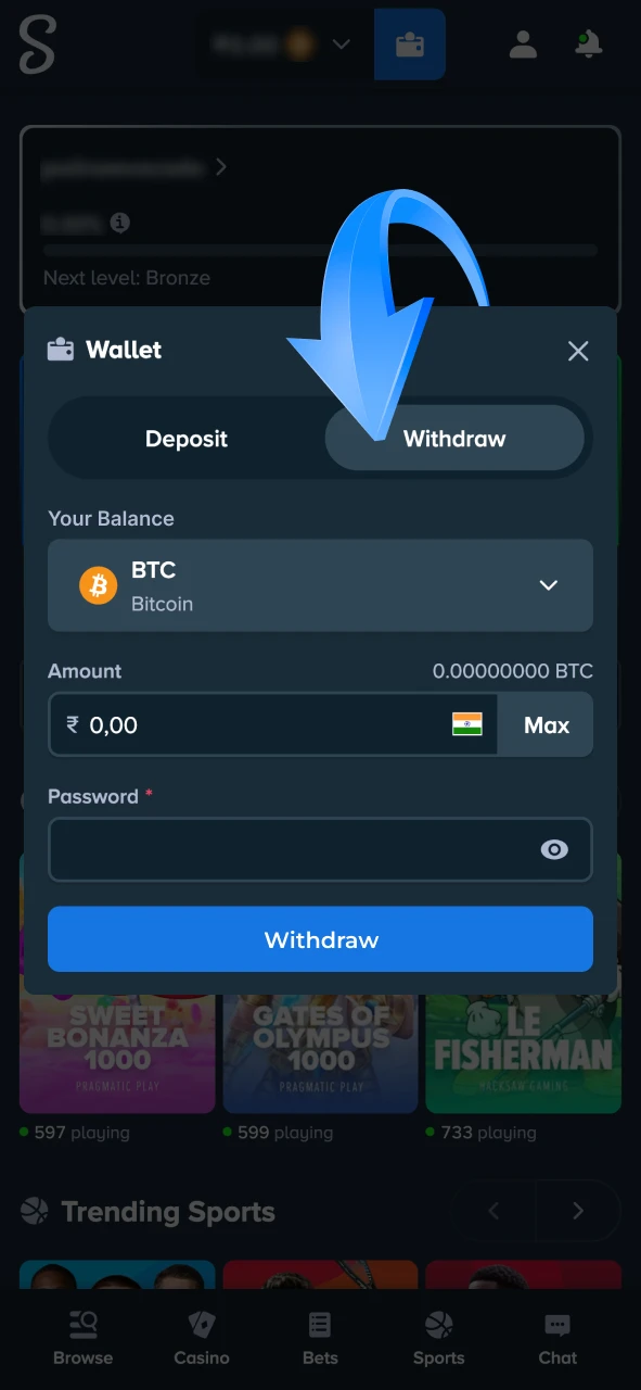 Open the Stake wallet section and select withdraw option.
