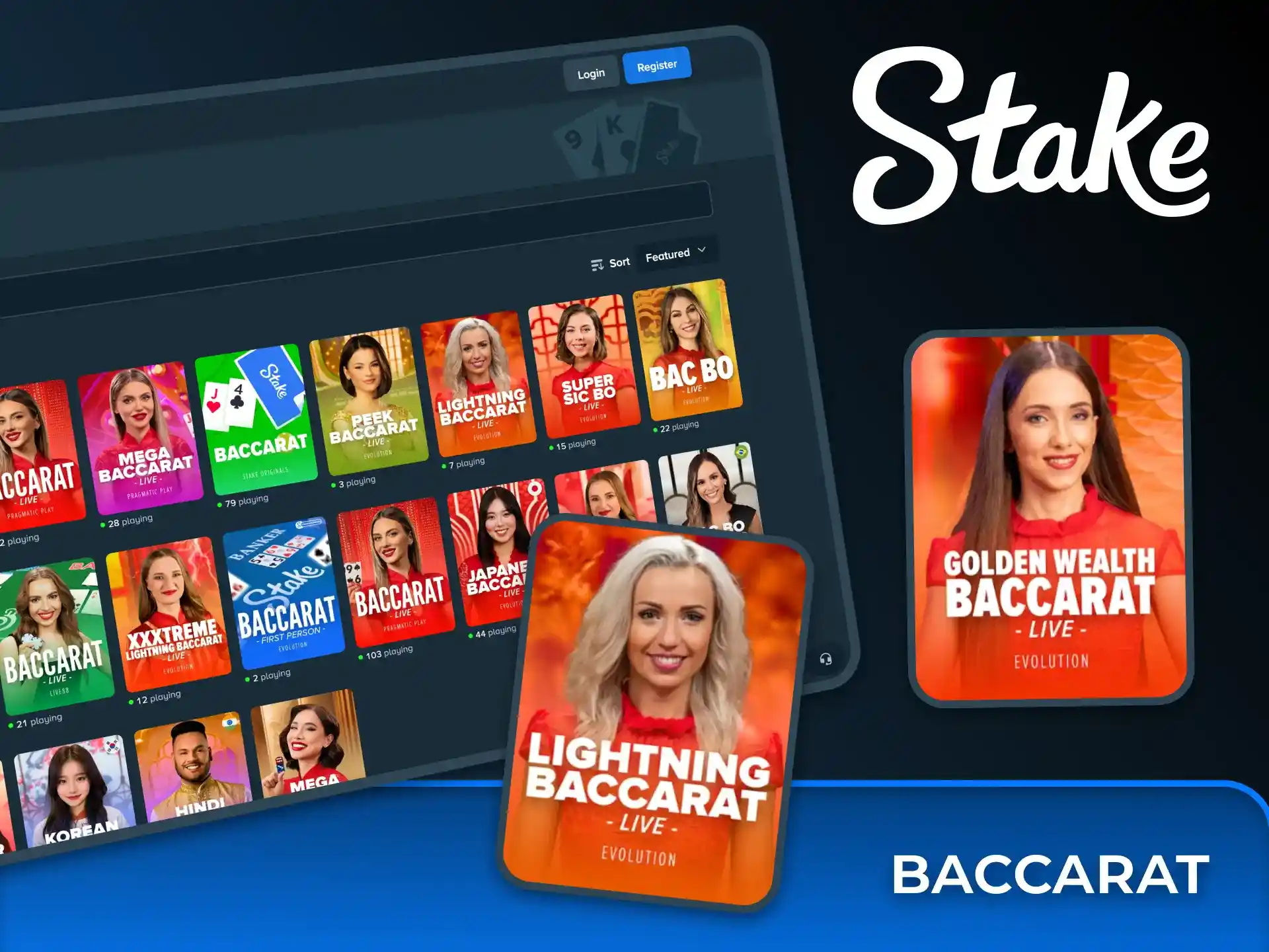 Try yourself in baccarat live games at Stake and win big.